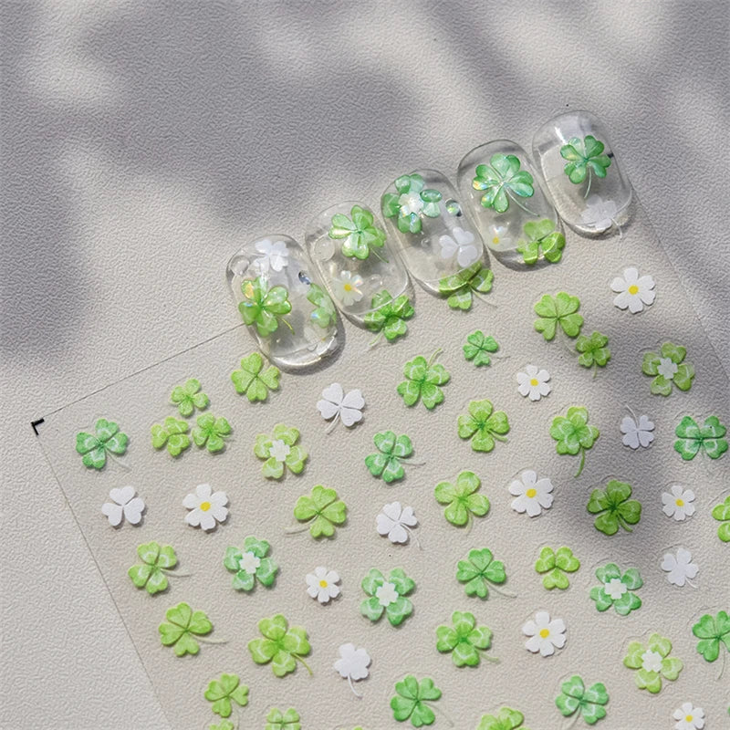 1 Pack 5D Green Four-Leaf Clover Nail Art Stickers
