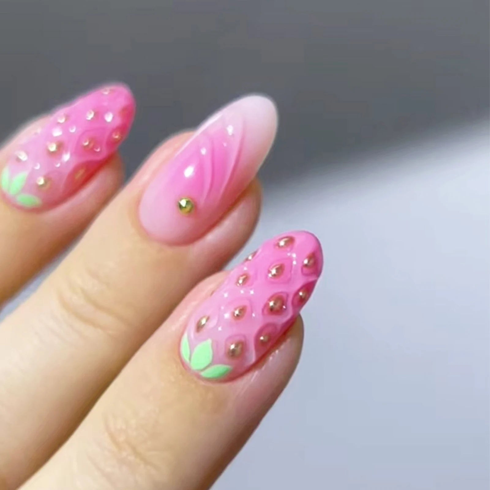 Blush Pink 3D Bowknot Diamond Pearl Press-On Nails