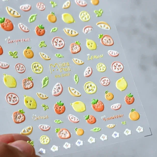 5D Fruit & Bowknot Nail Stickers Strawberry Cherry