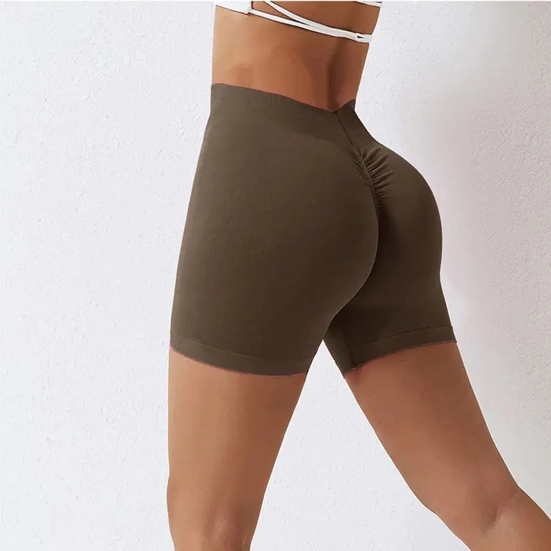 Knit Seamless V-Back Yoga Shorts Women’s High Waist Scrunch Push Up Fitness Vervelle