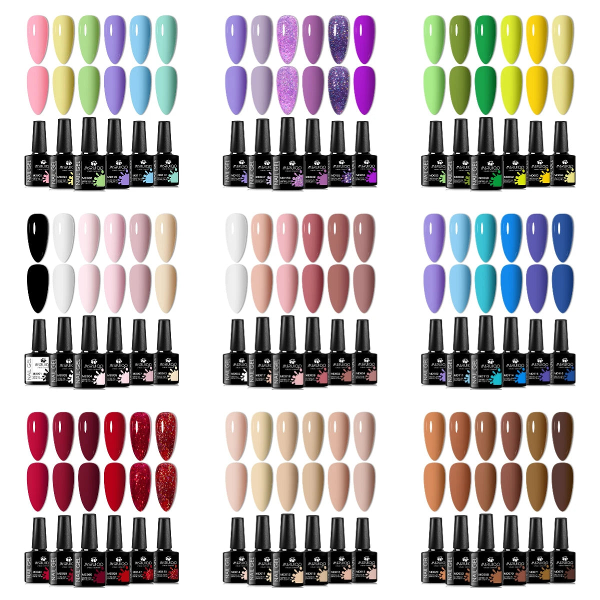 6PC Gel Nail Polish Set Nude Pink Red Glitter UV Gel