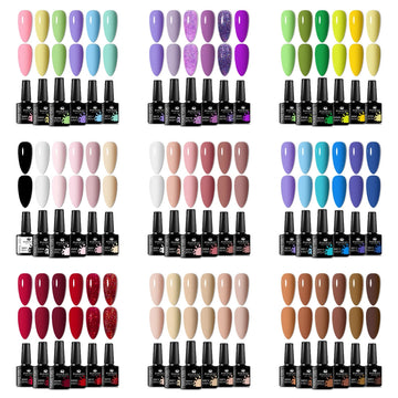 6PC Gel Nail Polish Set Nude Pink Red Glitter UV Gel
