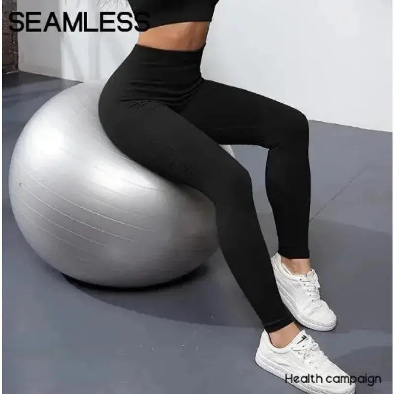 Women High Waist Thread-Knit Seamless Leggings Hip-Lifting Fitness Pants Vervelle