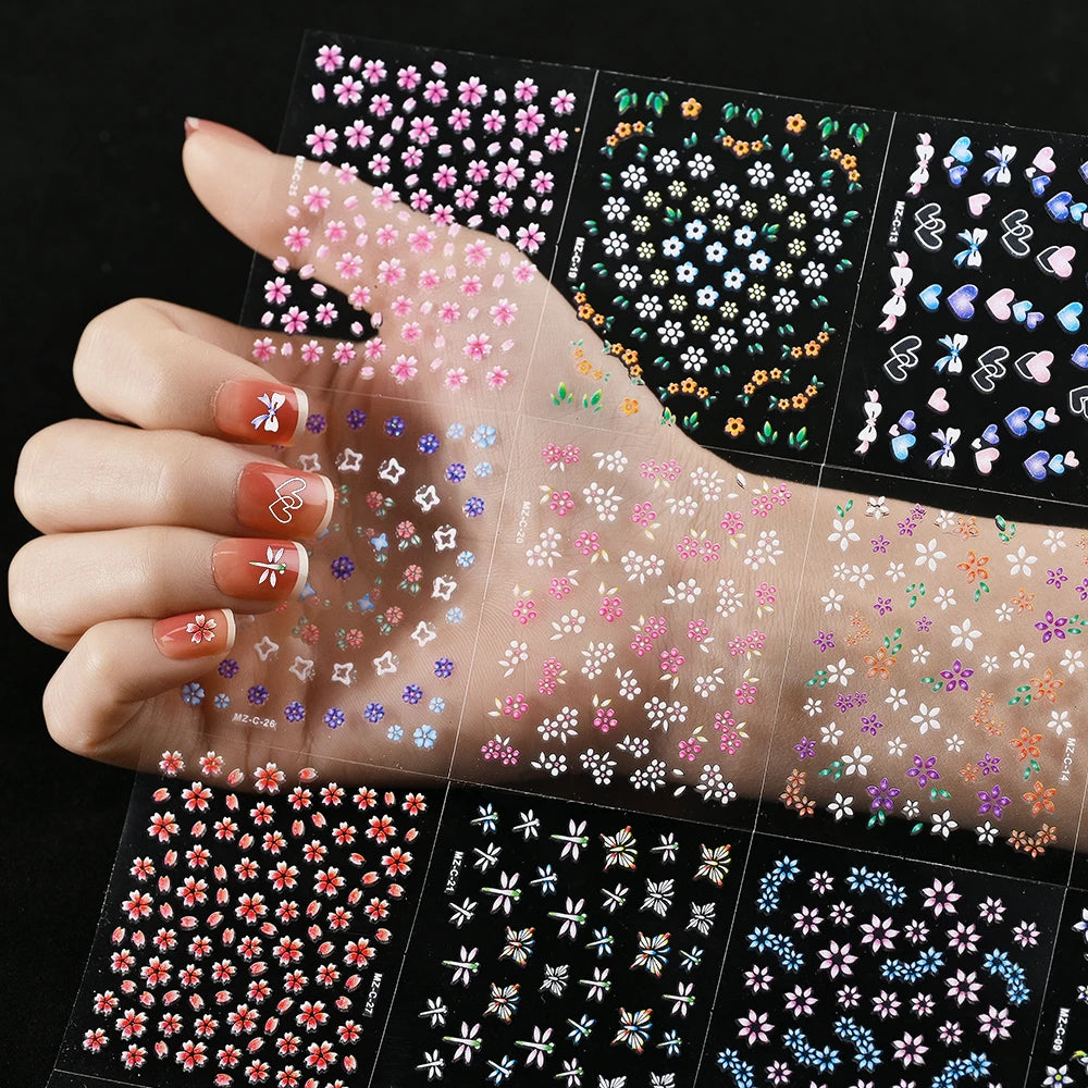3D Colorful Flower Nail Stickers Cherry Blossom Rose