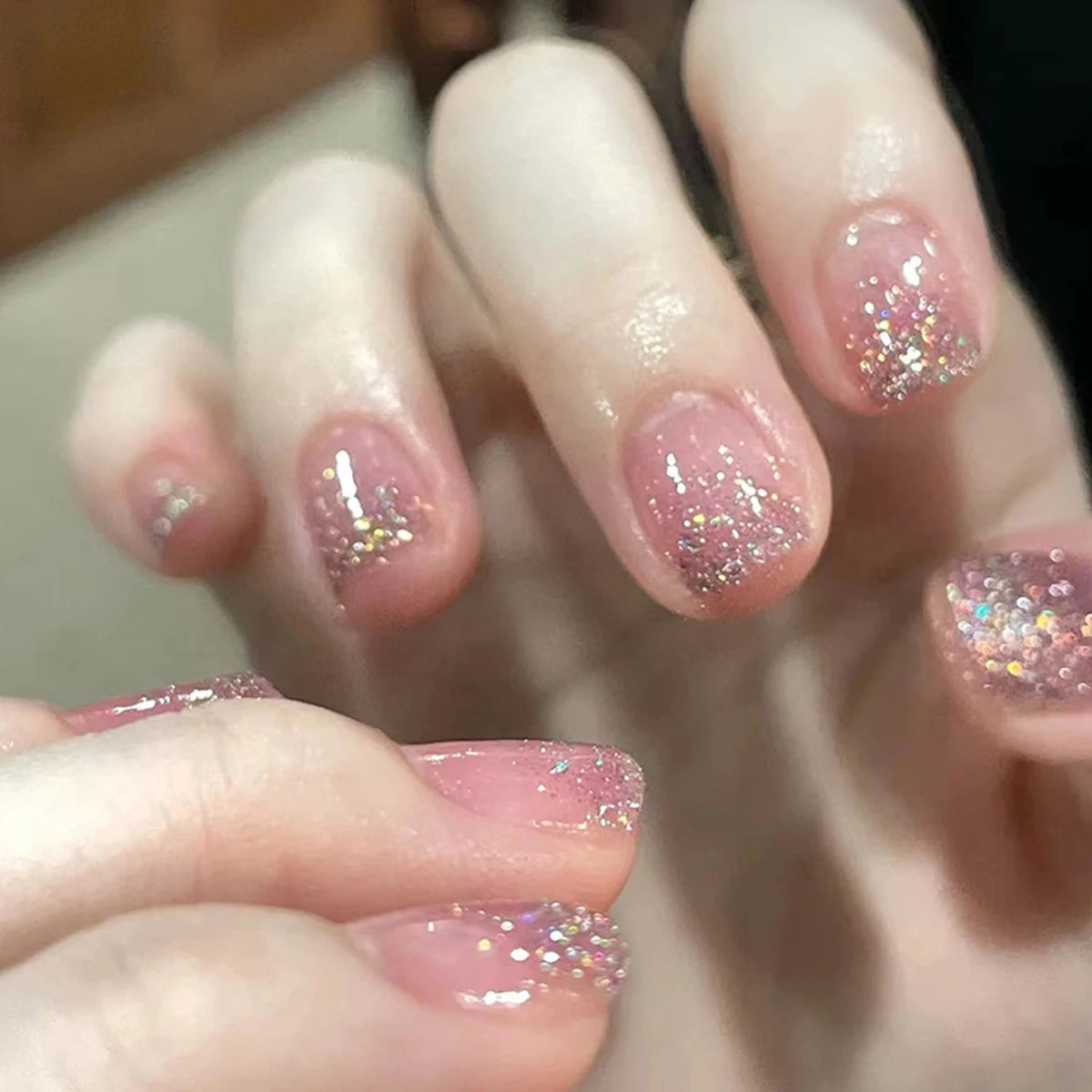Blush Pink 3D Bowknot Diamond Pearl Press-On Nails