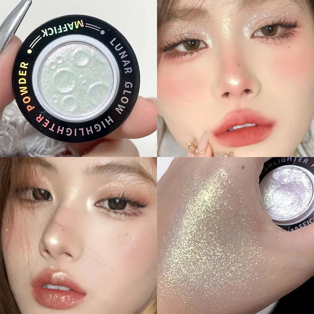Purple Glitter Highlighter Palette Makeup Waterproof Brightening Eyeshadow Lasting Face