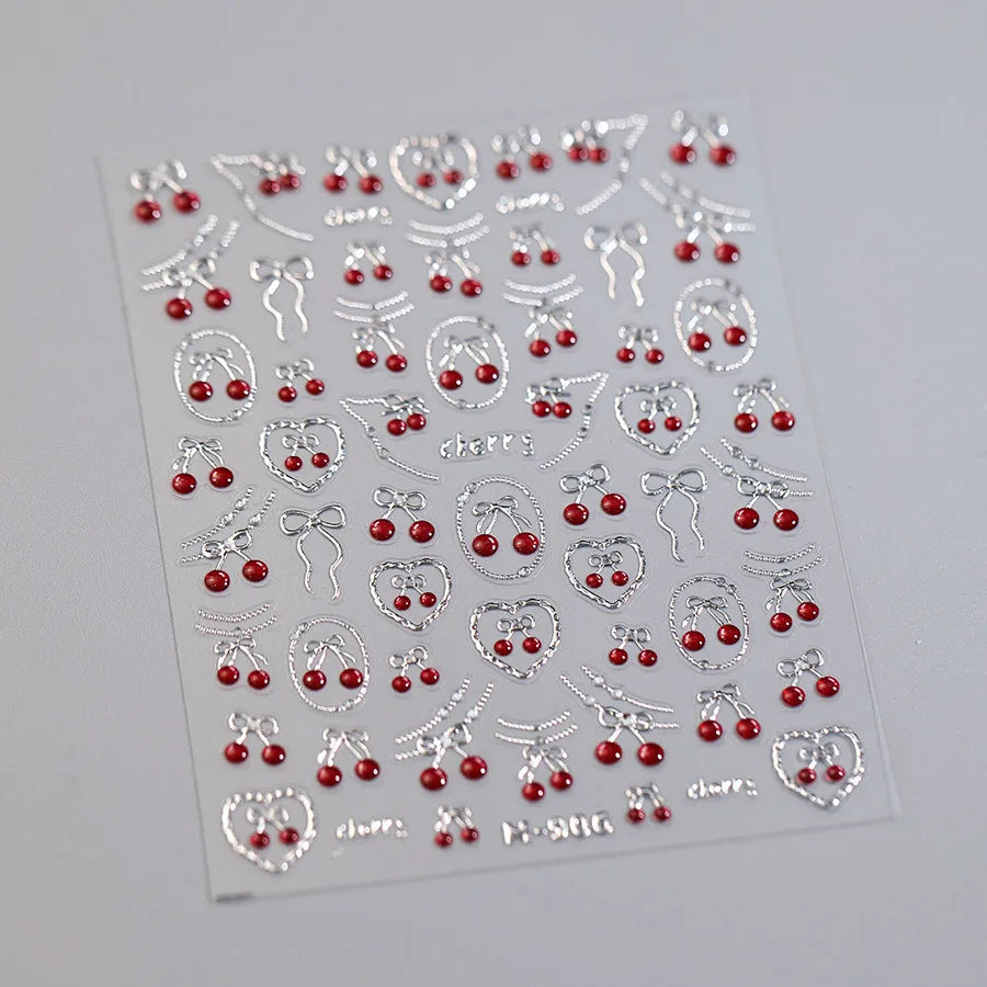 5D Fruit & Bowknot Nail Stickers Strawberry Cherry