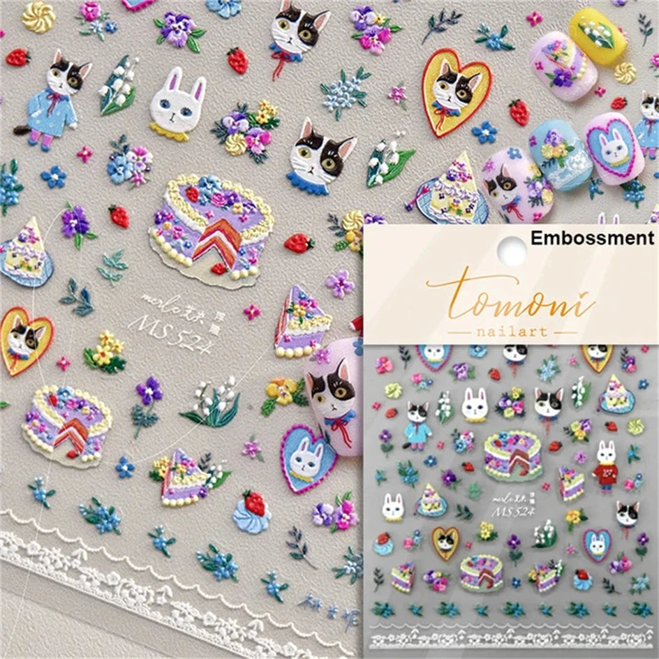 White Halo Cat Face Nail Stickers Embossed Relief