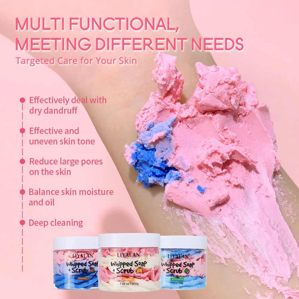 Whipped Soap Bath Cleansing Exfoliating Body Wash Moisturizing Smooth Skin Rainbow Scrub Soften Shave Vegan Handmade Shower Soap