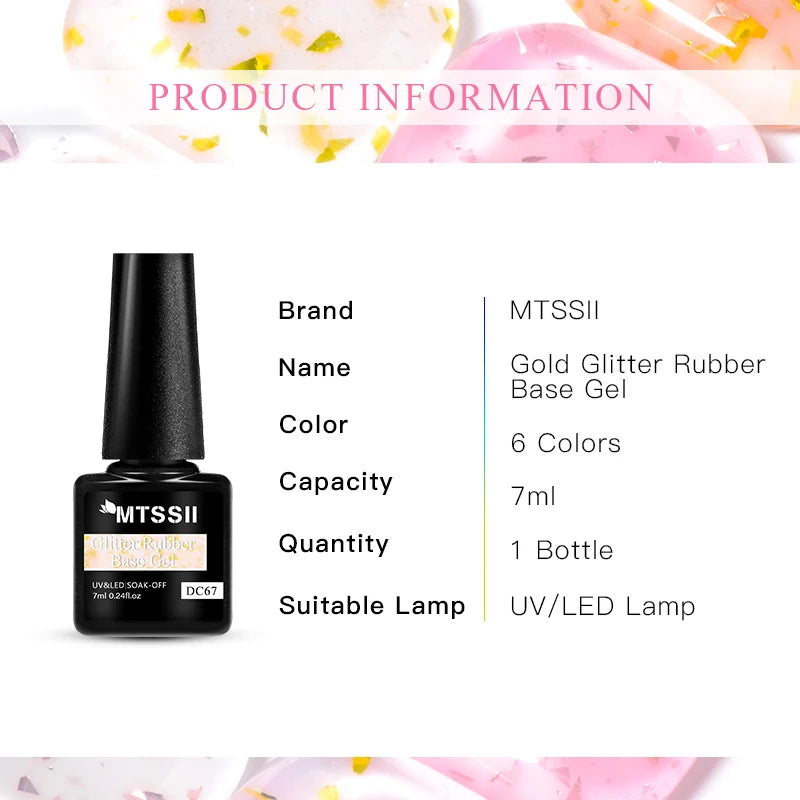 Mtssii 7ml Gold Glitter Rubber Base Gel Nail Polish