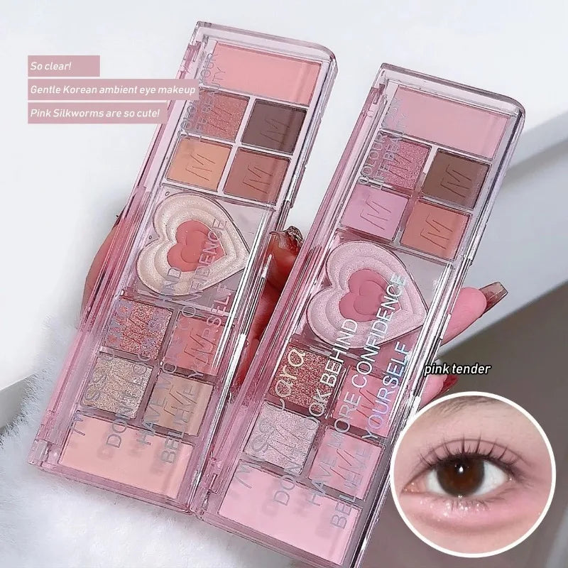 12-Color Love Heart Pink Eyeshadow Palette Matte Shades