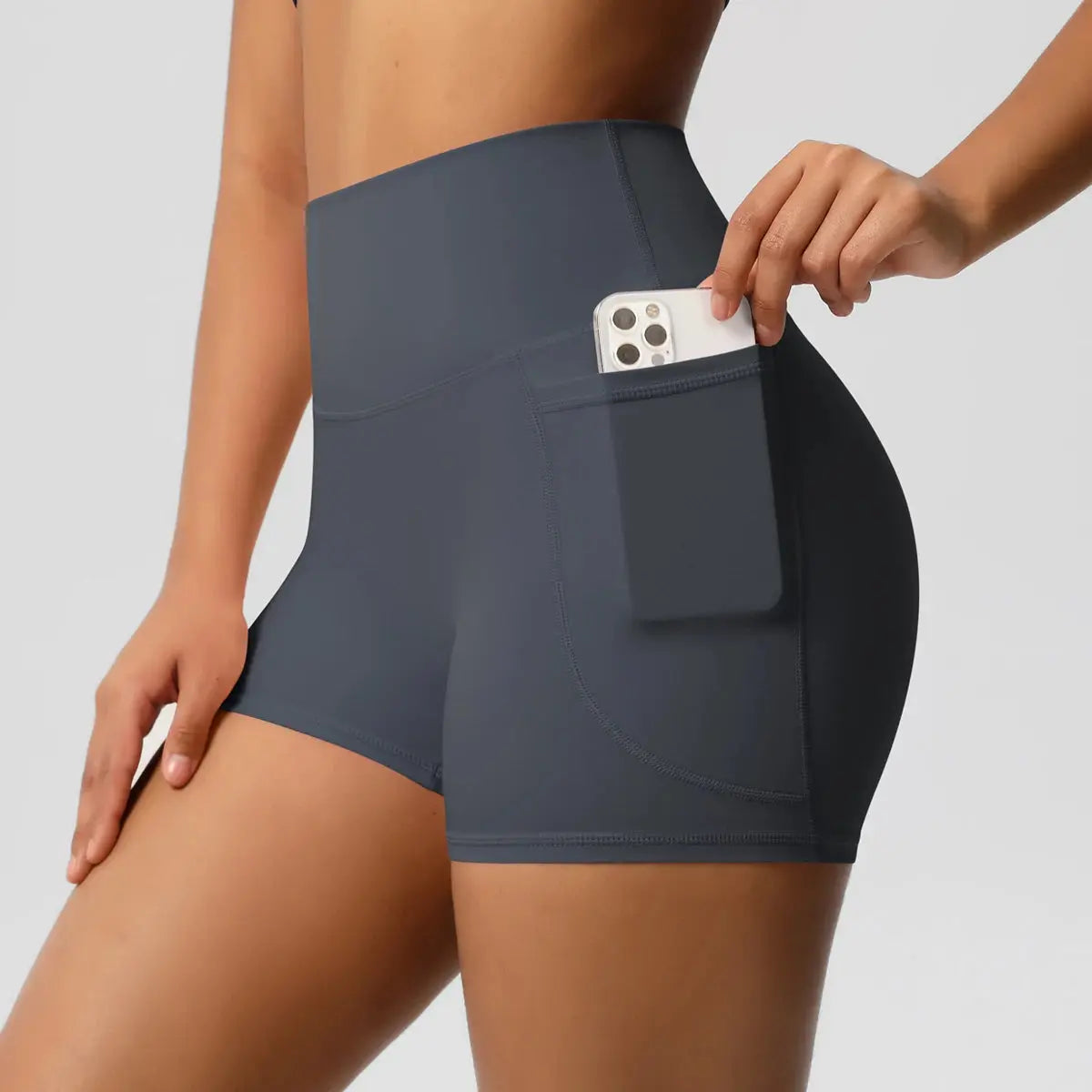 Women’s High-Waist Nylon Yoga Shorts – Tummy Lifting, Pockets, Fitness Vervelle