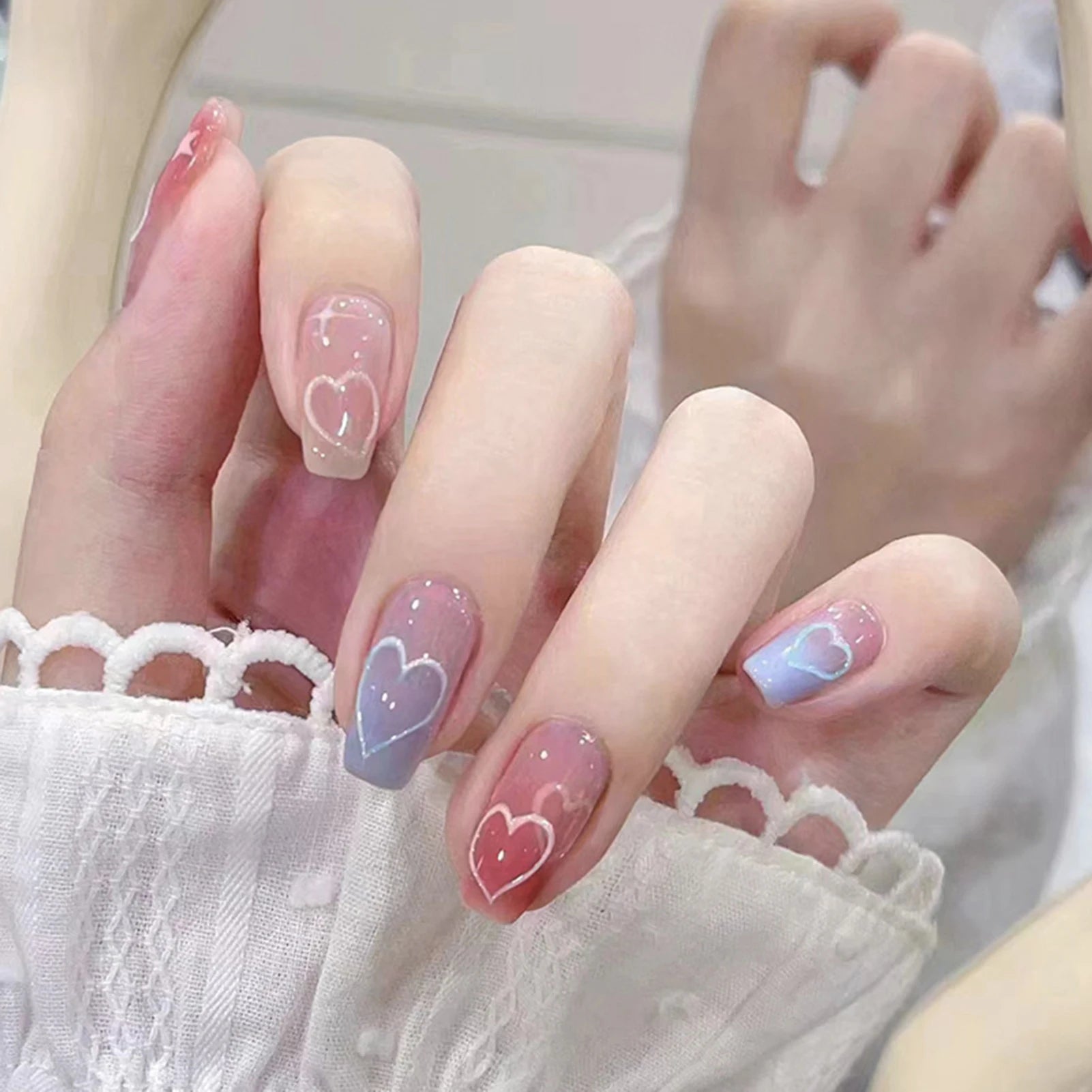 Blush Pink 3D Bowknot Diamond Pearl Press-On Nails
