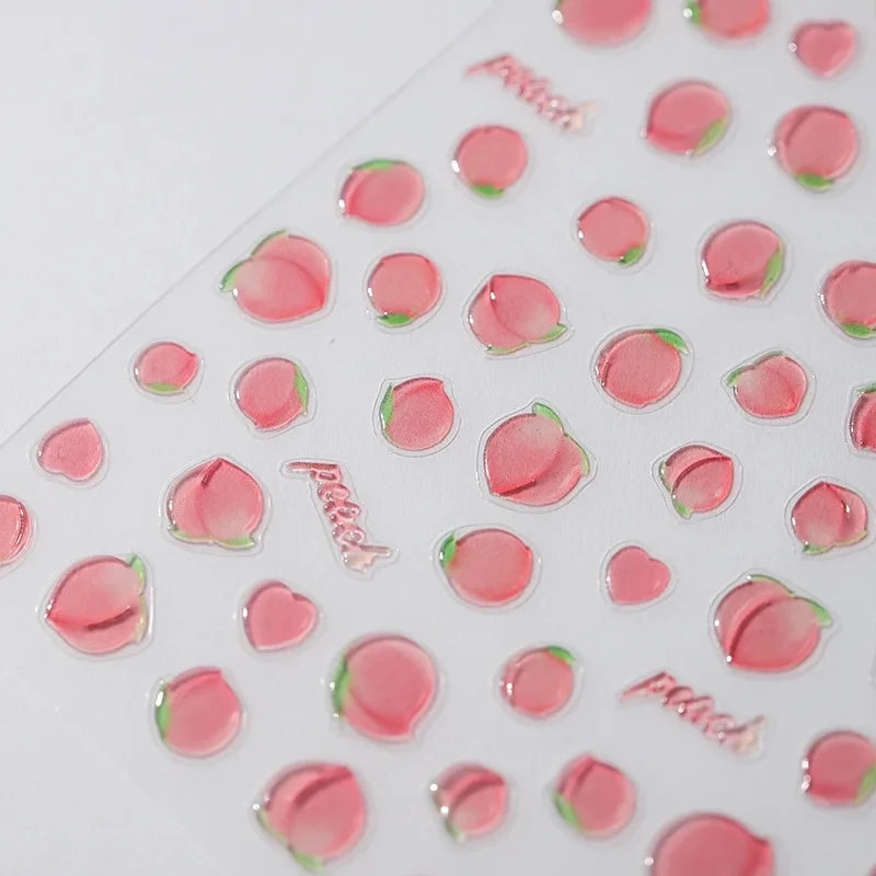 5D Pink Peach Jelly Nail Stickers Cute 3D Fruits