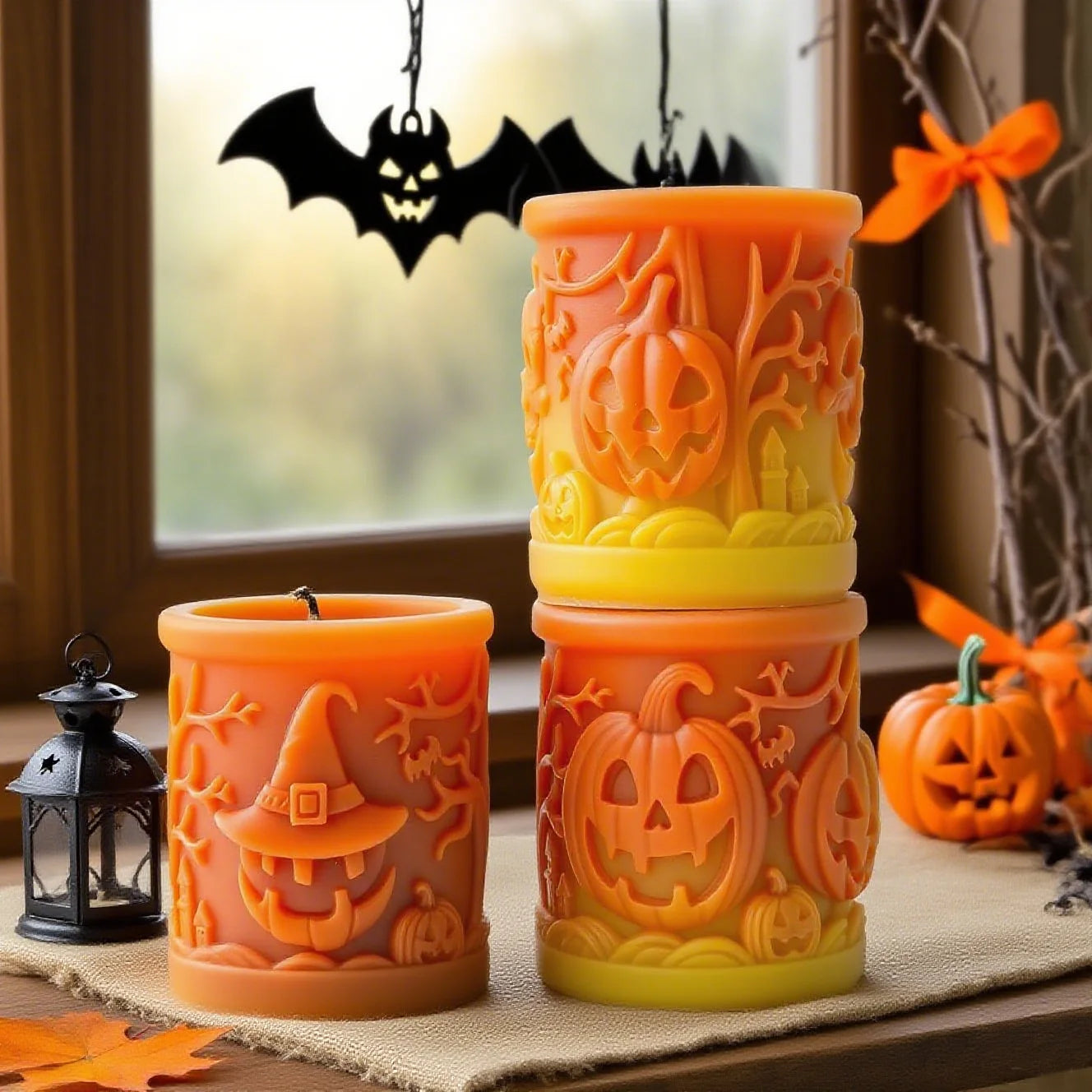 Halloween Cylinder Silicone Mold for DIY Pumpkin Candle Making