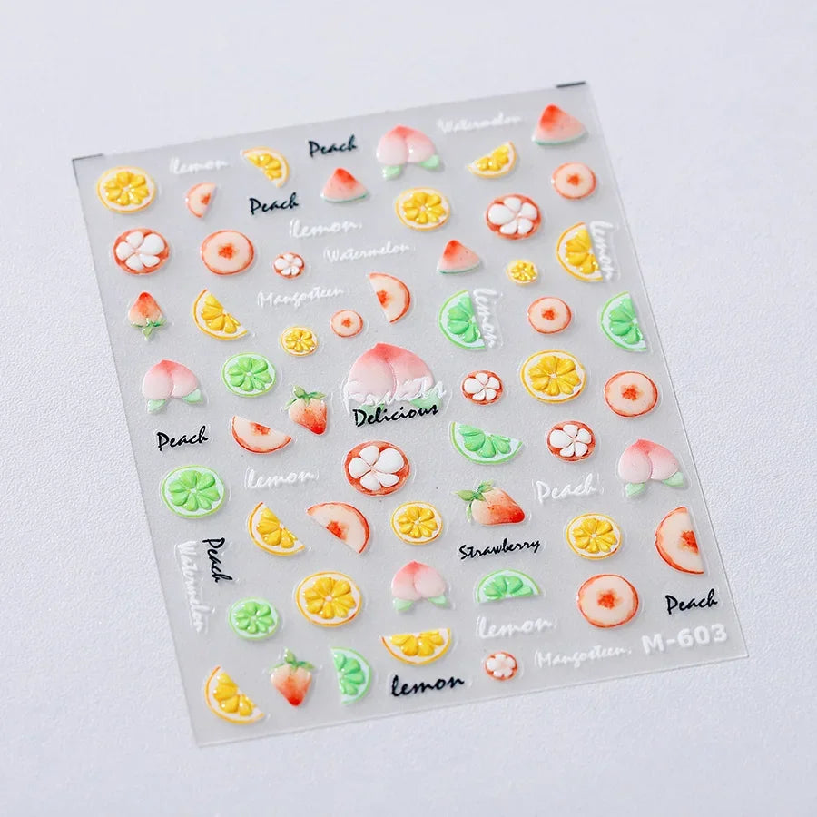 5D Fruit & Bowknot Nail Stickers Strawberry Cherry