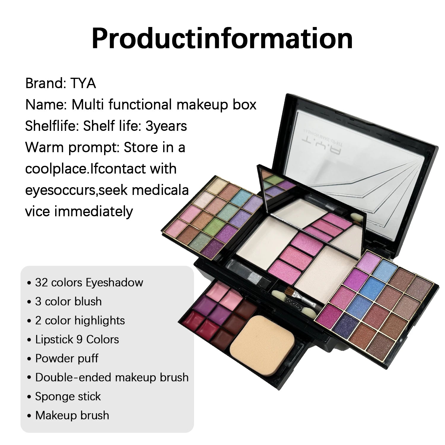 TYA Makeup Set: 46 Colors Eyeshadow, Lip Gloss & Blush Set