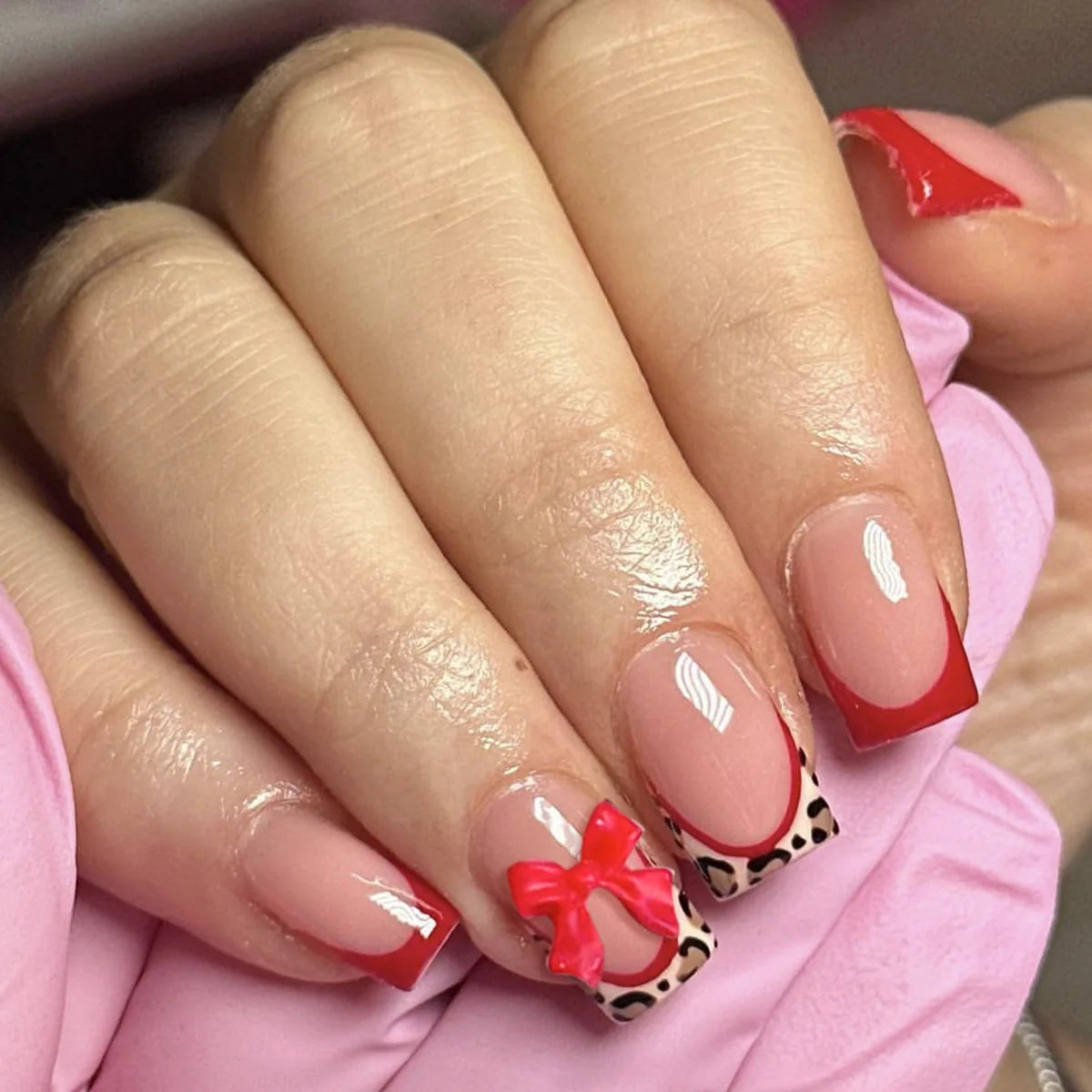 Blush Pink 3D Bowknot Diamond Pearl Press-On Nails