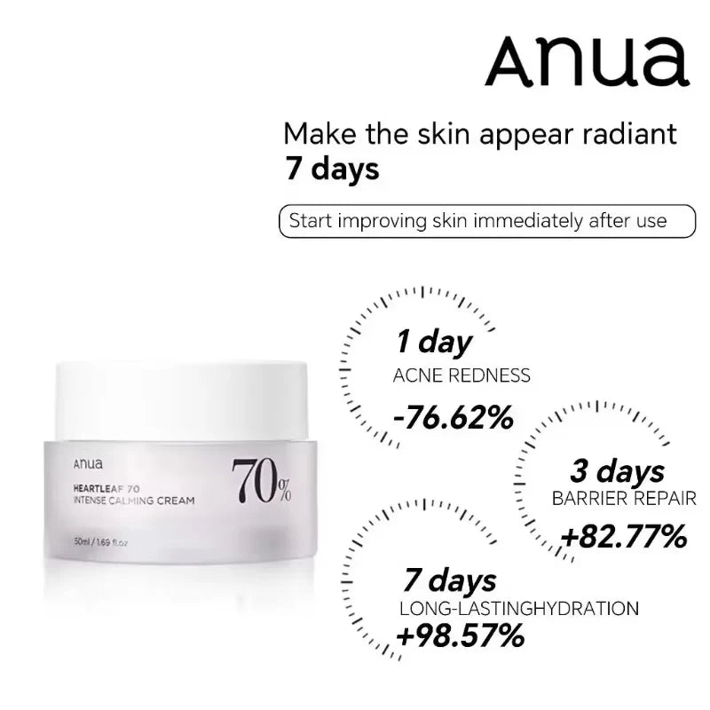 ANUA Heartleaf 70 Intense Calming Cream with Ceramide Whitening Cream Moisturizing Facial Cream 50ml Korean Skin care Product