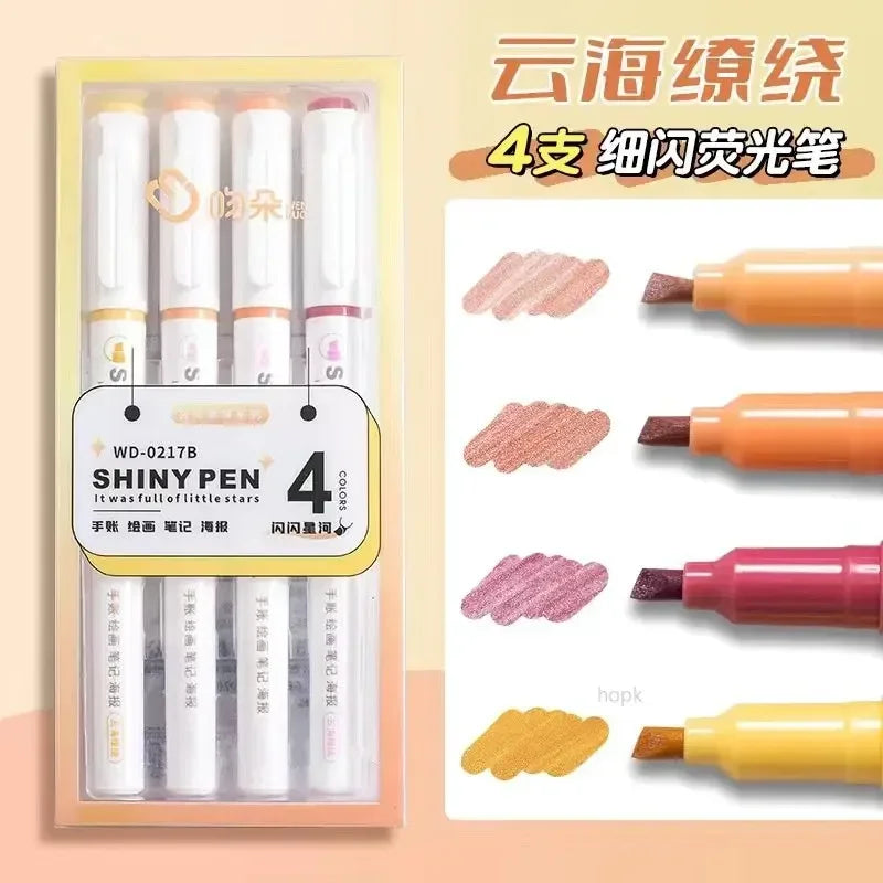 4 Color/Set Glitter Kawaii Glitter Highlighters Markers for Sparkling