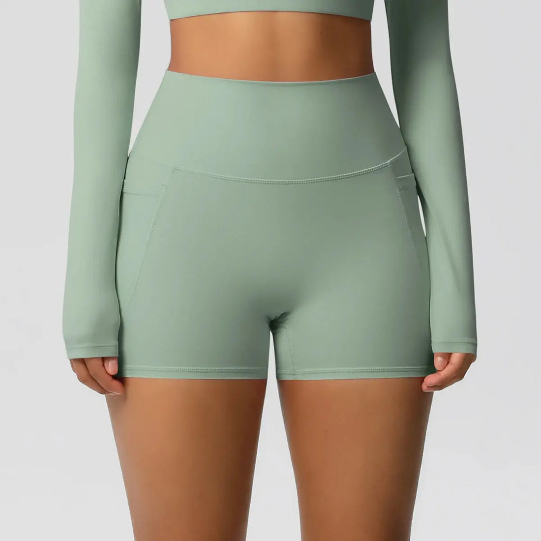 Women’s High-Waist Nylon Yoga Shorts – Tummy Lifting, Pockets, Fitness Vervelle