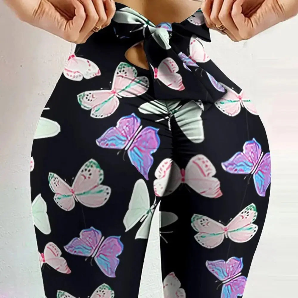 Women High Waist Butterfly Print Yoga Leggings Bowknot Butt Lift Pants Vervelle