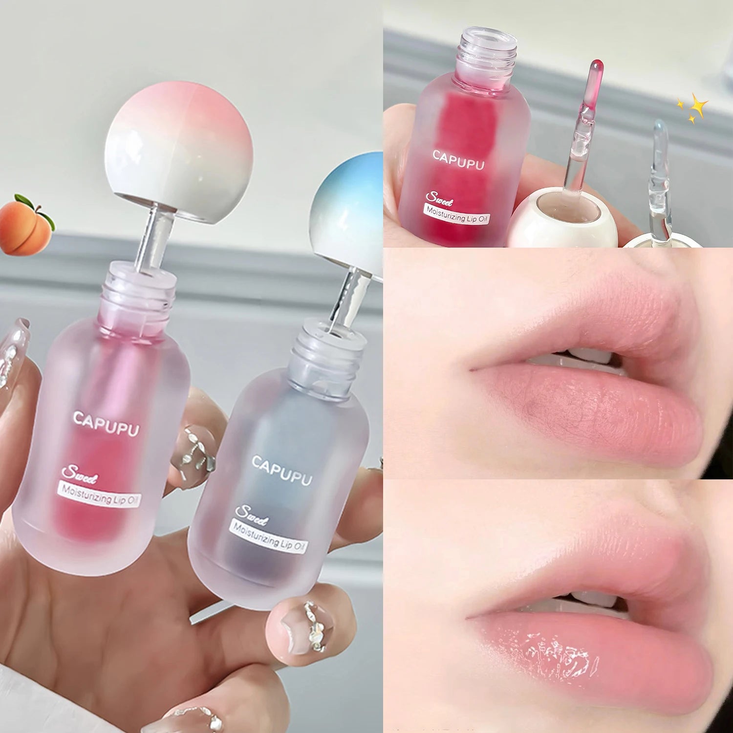 Peach Water Light Lip Gloss Hydrating Transparent Glass Fruit Crystal Jelly Lip Oil Plumping