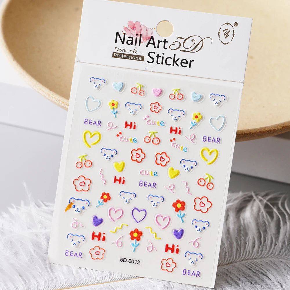 1PC 5D Macaron Flower & Fruit Nail Charms Sticker