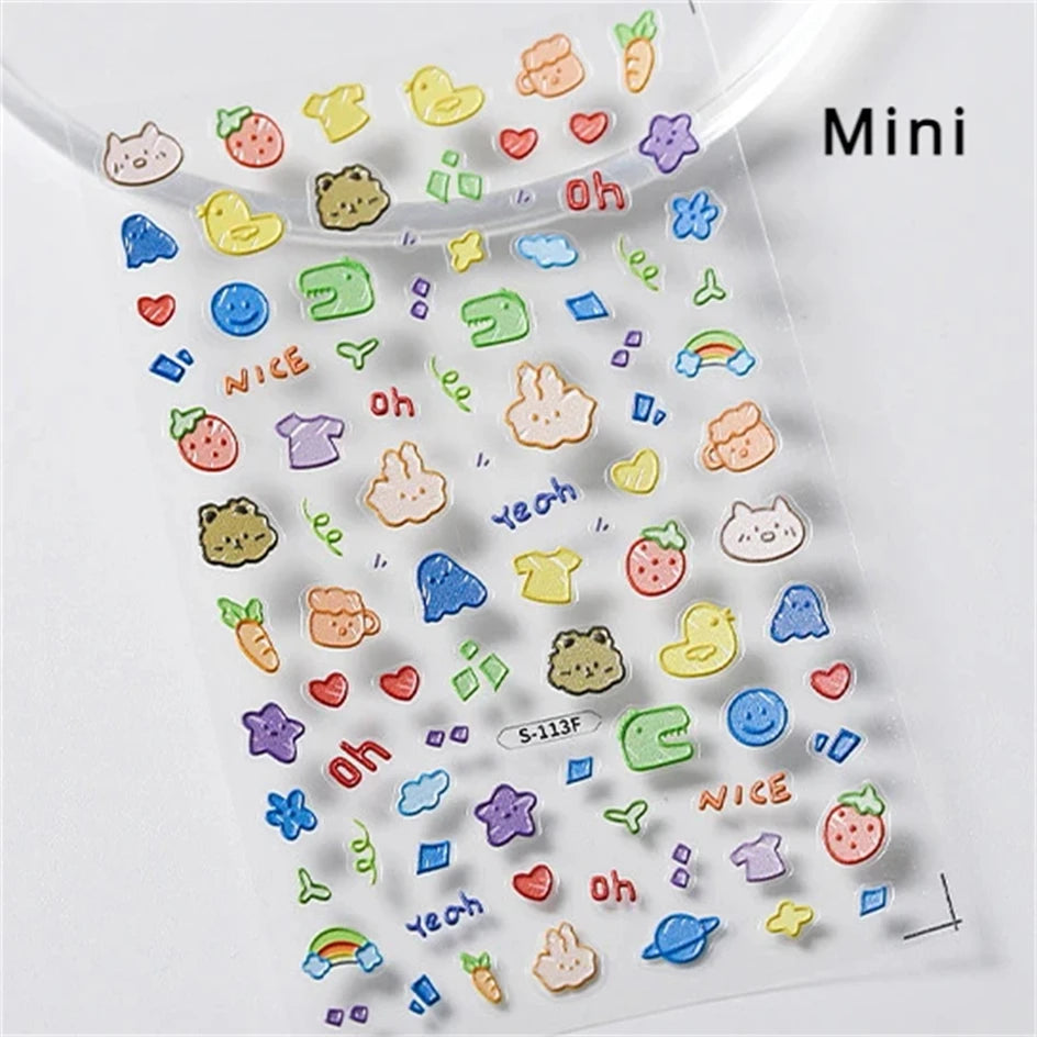 White Halo Cat Face Nail Stickers Embossed Relief