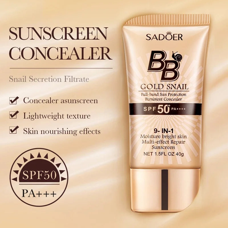 SADOER Gold Snail BB Cream – SPF50+ Moisturizing Foundation & Concealer 40g Vervelle