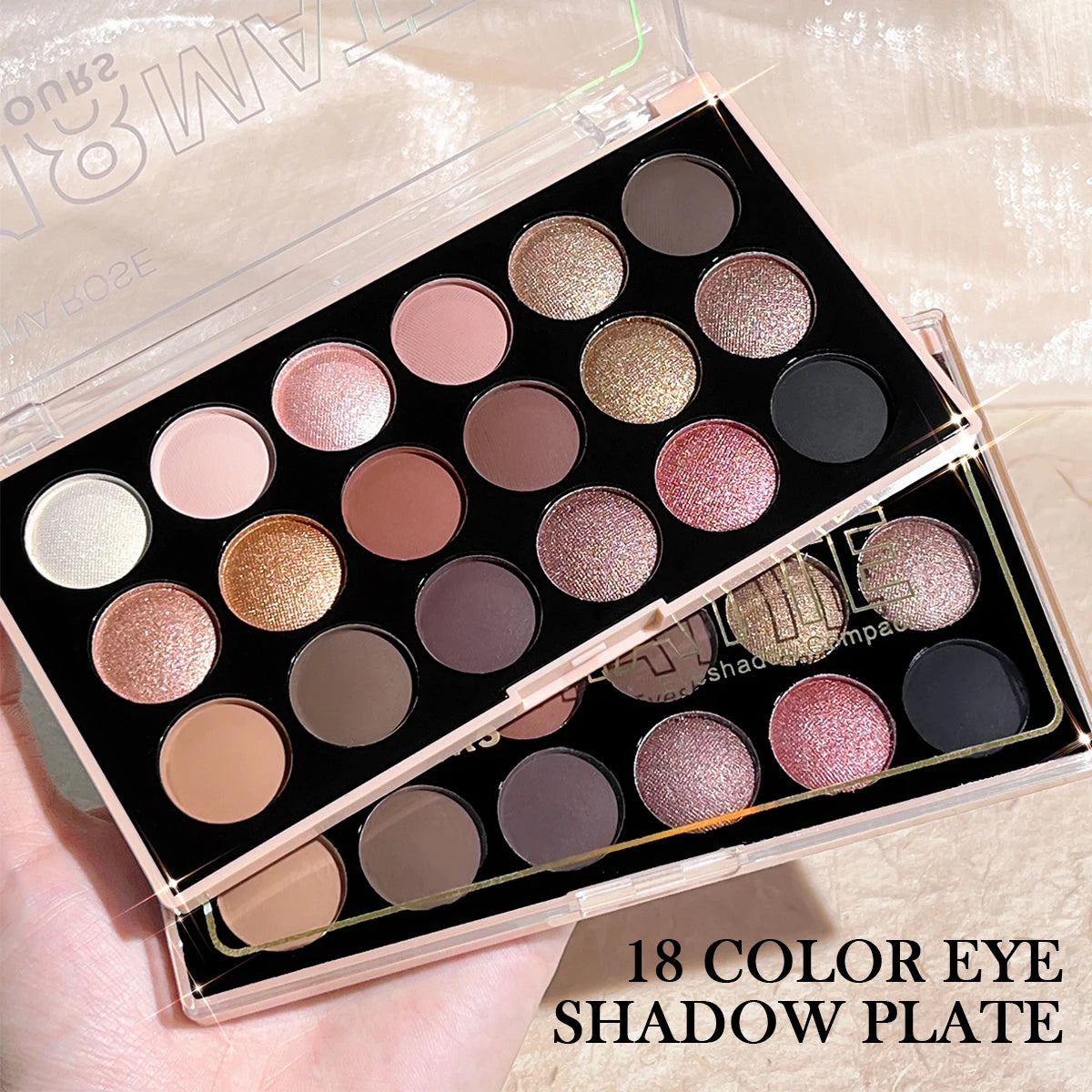 18-Color Eyeshadow Palette – Pearlescent, Matte, Long-Lasting,