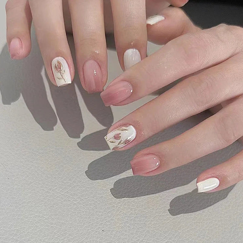 Blush Pink 3D Bowknot Diamond Pearl Press-On Nails