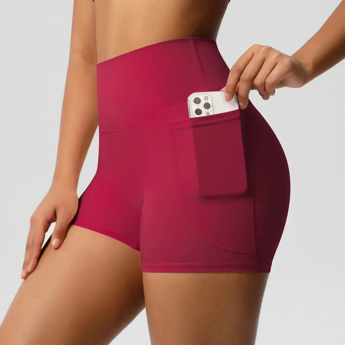 Women’s High-Waist Nylon Yoga Shorts – Tummy Lifting, Pockets, Fitness Vervelle