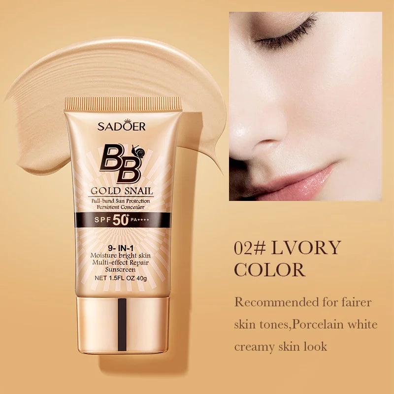 SADOER Gold Snail BB Cream – SPF50+ Moisturizing Foundation & Concealer 40g Vervelle