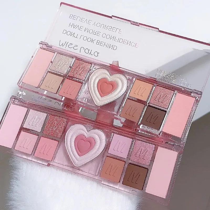 12-Color Love Heart Pink Eyeshadow Palette Matte Shades
