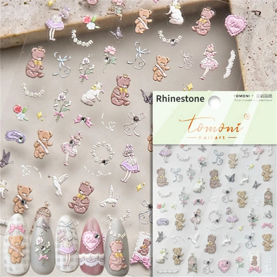 White Halo Cat Face Nail Stickers Embossed Relief
