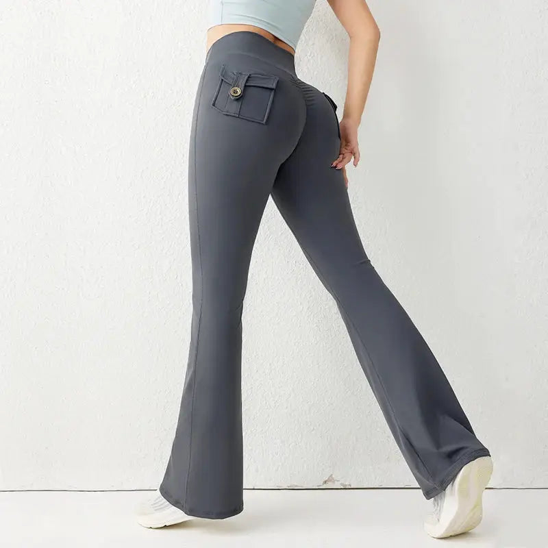 Women High Waist Flared Yoga Leggings Solid Color Butt Lifting Pants Vervelle