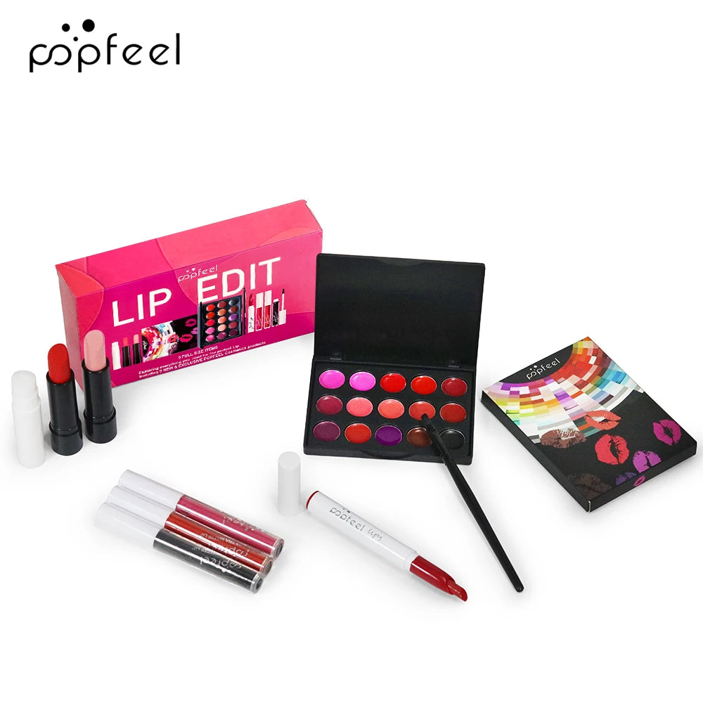 9-Piece Lip Care Makeup Set–Includes Lipstick, Lip Gloss, Lip Brush