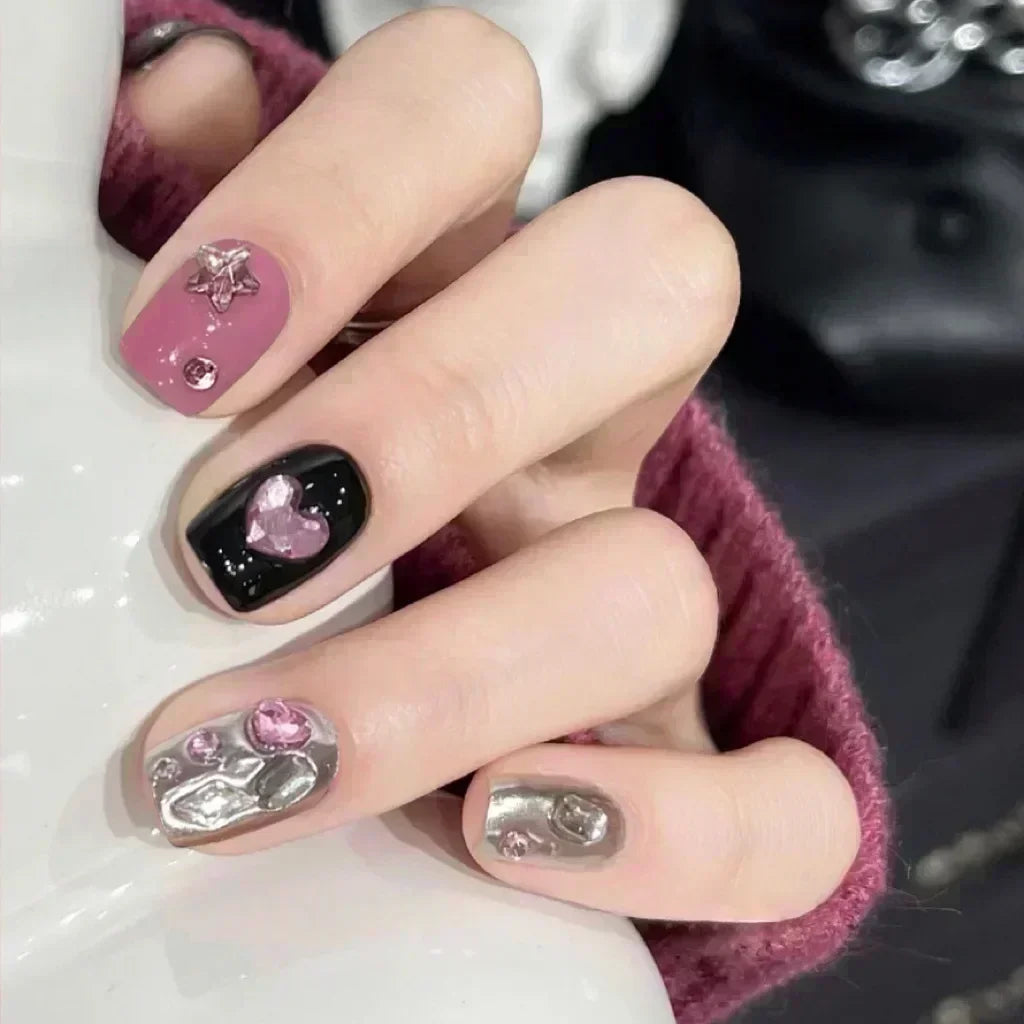 24pcs Short Y2K Rhinestone Press-On Nails with Glue