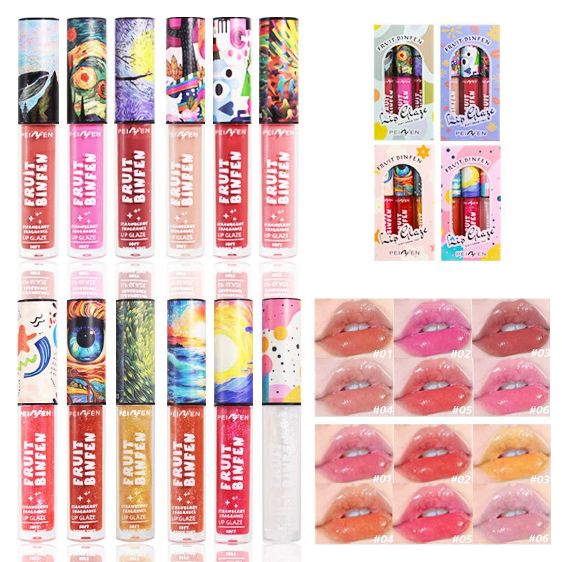 3pcs Oil Painting Lip Gloss Set,Mirror Water Glow Moisturizing Brighten Lipstick