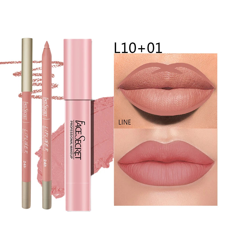 Matte Lipliner & Lipstick Set – Waterproof, Long-Lasting
