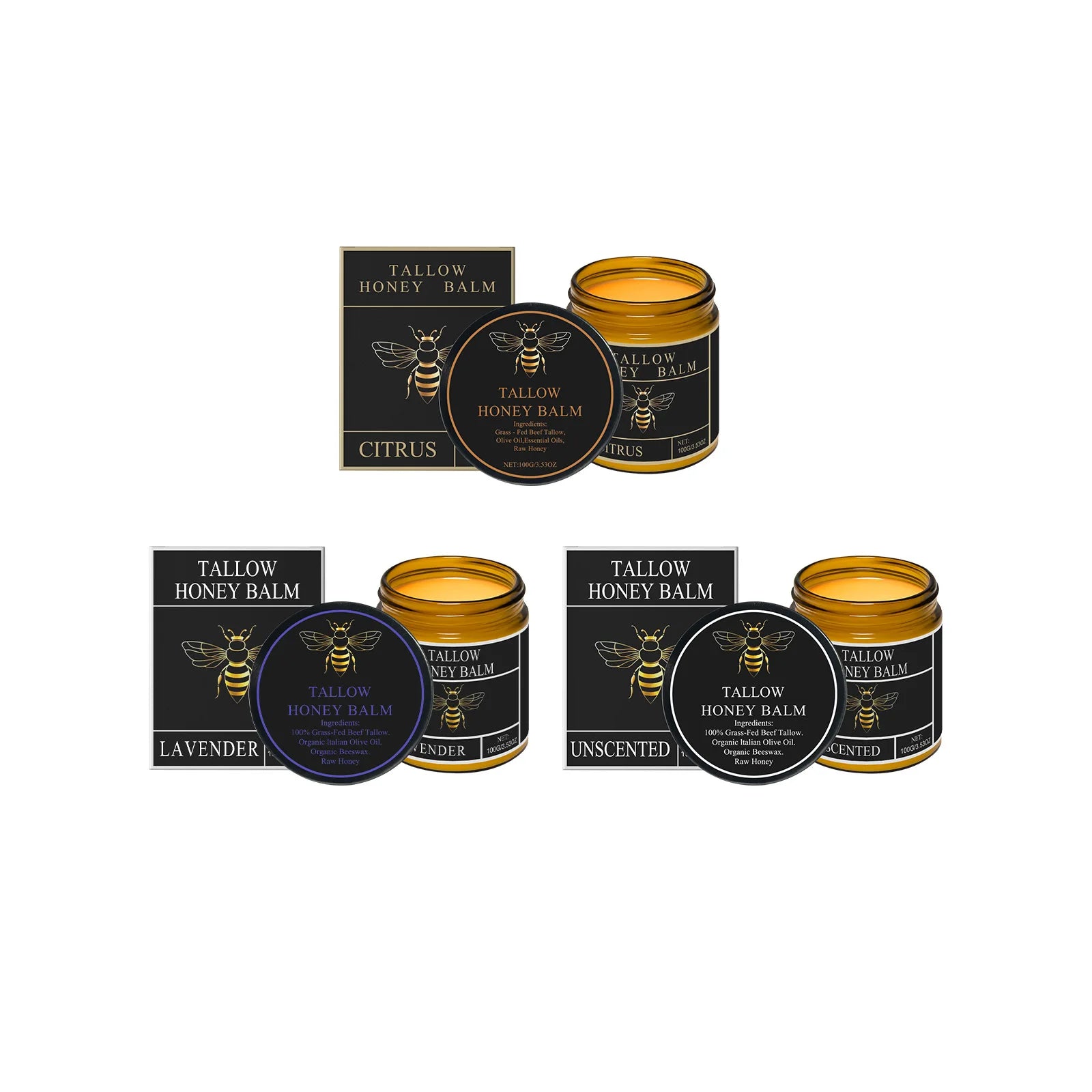 Beef Tallow Honey Balm 100g Natural Moisturizing Cream for Skin Repair
