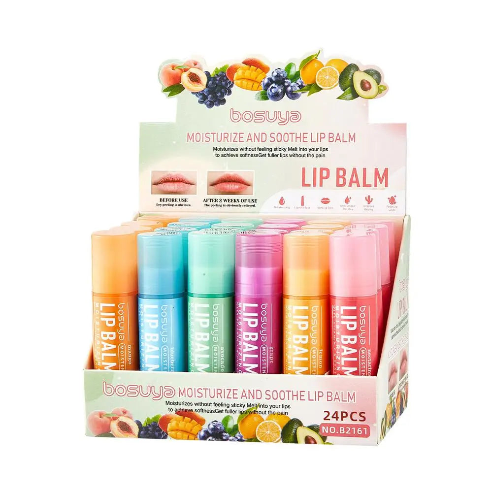 6/24pcs Assorted Fruit Flavor Lip Balm Set – Hydrating & Nourishing for Dry Lips