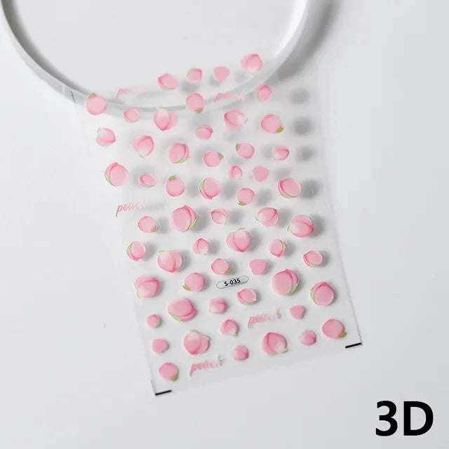 5D Pink Peach Jelly Nail Stickers Cute 3D Fruits