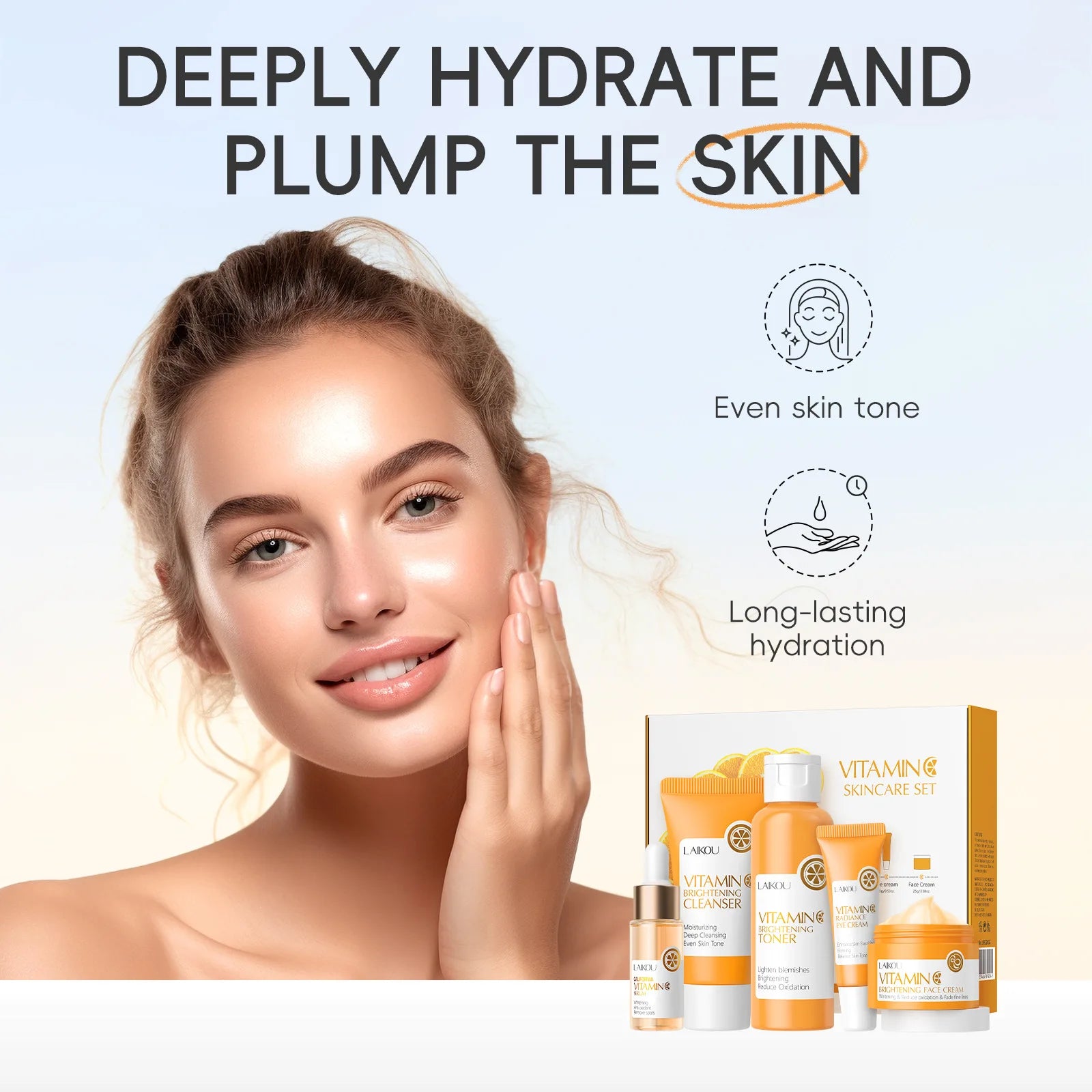 Vitamin C Skin Care Set Deep Cleansing Facial Cleanser Face Cream