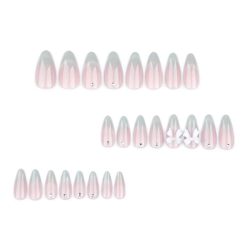 24pcs Cat Eye French Almond Press-On Nails 3D Bow