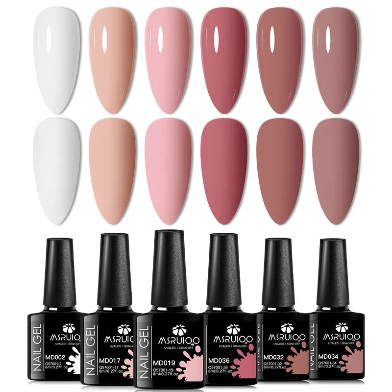 6PC Gel Nail Polish Set Nude Pink Red Glitter UV Gel