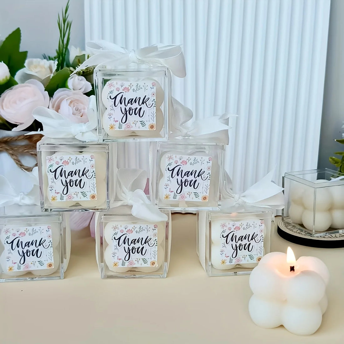 8 Sets Mini Cube Candles – Bridal & Baby Shower Favors