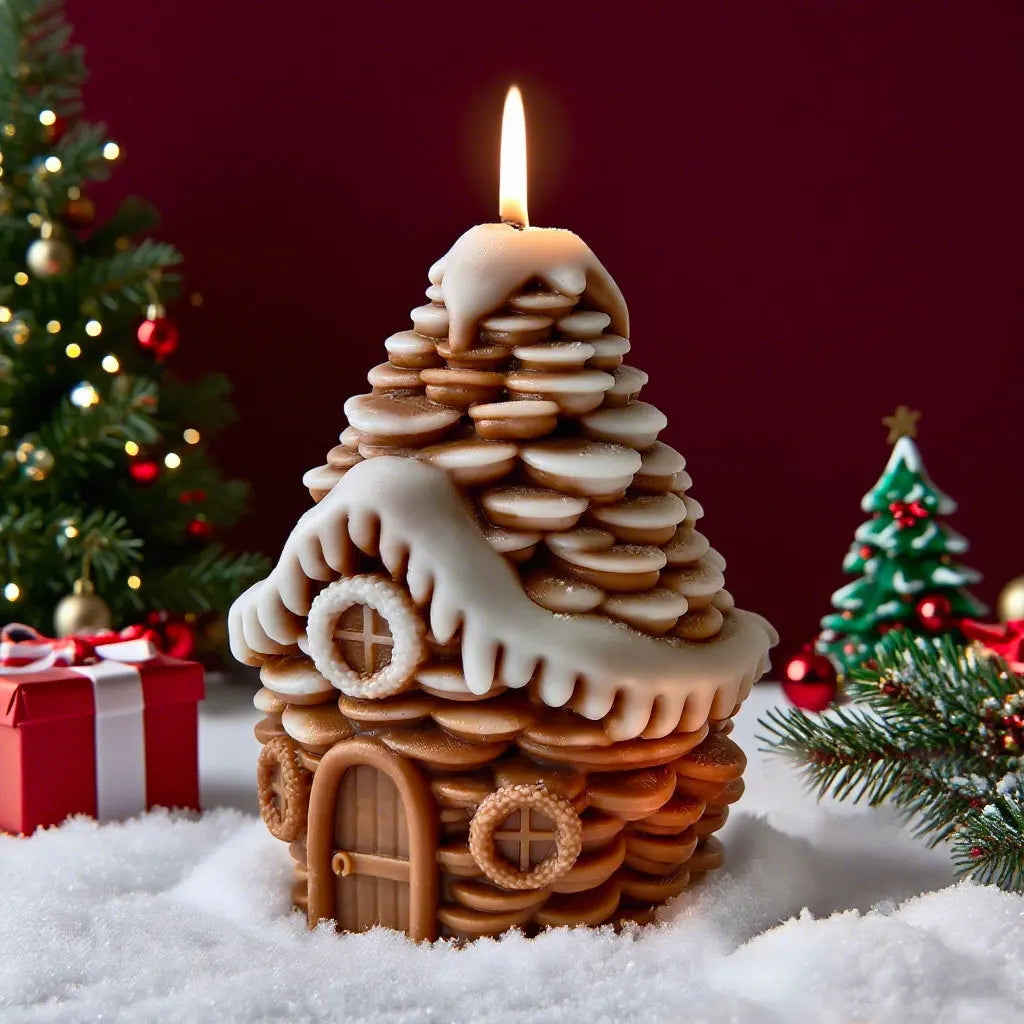 DIY Christmas Candle Silicone Mold with Pinecone and Snow House Designs