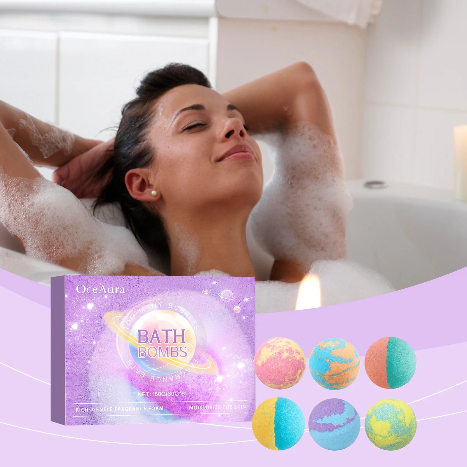 OceAura Bath Bombs 6pcs - Floral Fragrance Spa Salt Balls